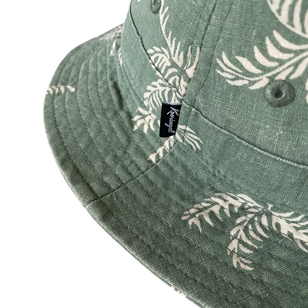 Kooringal Bucket Hat Palm Valley Green and Cream Cotton Linen Crushable M/L